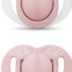 Twin Orthodontic Silicone Soothers Powder Pink 0m+ with Sterilization & Storage Box