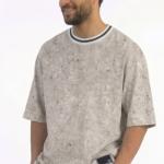 Beige Oversized Fashion T-Shirt with Knit Collar