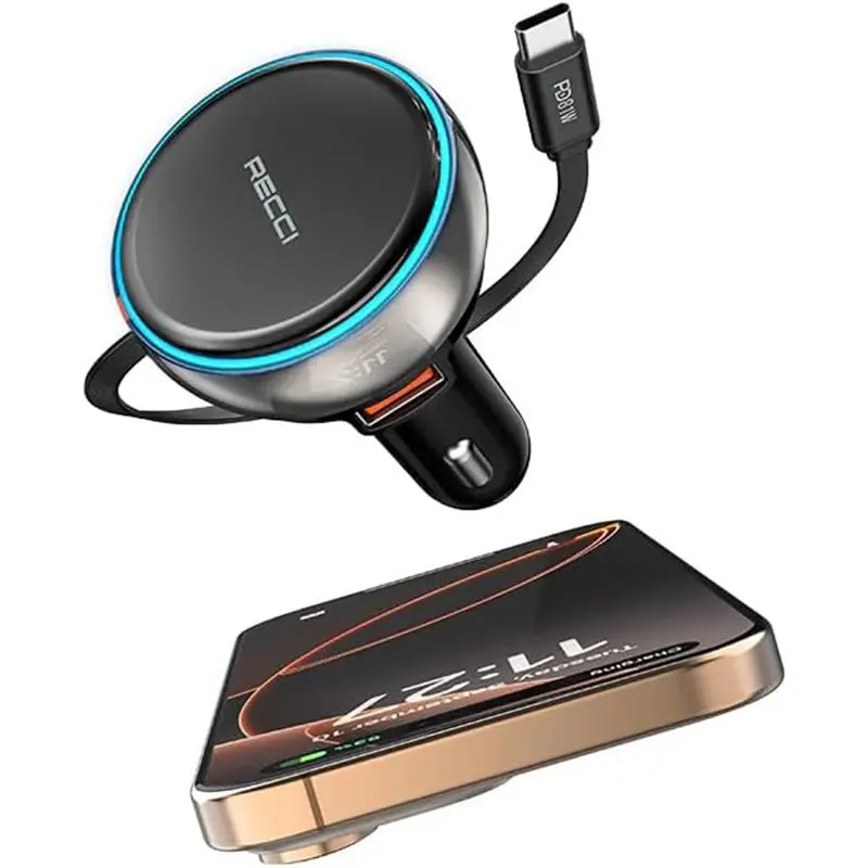 Recci RQ10 3-in-1 81W Fast Car Charger for Multiple Devices - Black