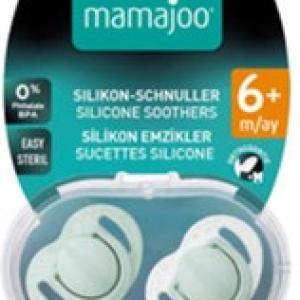 "MAMAJOO TWIN ORTHODONTIC SILICONE SOOTHERS POWDER GREEN 6M+ WITH STERILIZATION & STORAGE BOX"