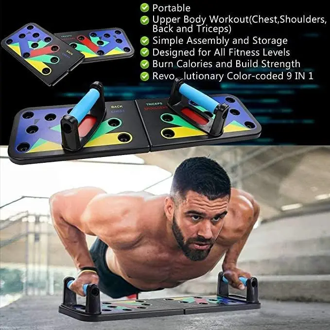 MD Stay Fit MD Push Up Board Machine, 12 in 1 Body Building Exercise Tools, Powerlifting Exercise Stands, Arch Board System, Home Fitness Training for Men and Women