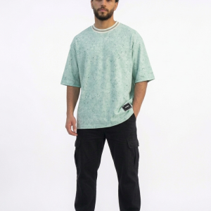 Light Green Oversized Fashion T-Shirt with Knit Collar