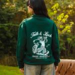 Green Faith and Luck Half Zip Sweatshirt