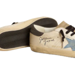 Golden goose Super-Star in nappa leather with light blue suede star and gray leather heel tab