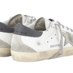 Golden Goose Super-Star trainers in smooth white leather with dark grey back and suede leather star