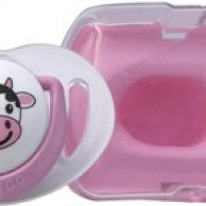 1x Orthodontic Silicone Soother Cow 0m+ & Storage Box