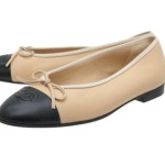 Chanel Beige/Black Leather CC Bow Cap Toe Ballet Flats