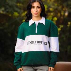 Green Humble Hustler Half Zip Sweatshirt