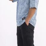 Blue oversized fashion T-shirt with knit collar, available in sizes M to 2XL