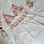 White Sheer Babydoll With Pink Floral Embroidery Set