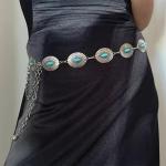 Metal Waist Chain with Turquoise Accents - U-22