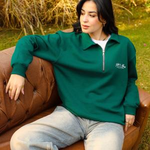 Green Faith and Luck Half Zip Sweatshirt