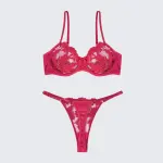 Sexy Mesh Embroidered See-Through Bra Thong Lingerie Set