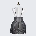 Plus Size Sheer Lace Nightgown Set Open Back Short Dress