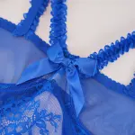 Blue Lace Embroidered Open Crotch Bodysuit