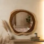 Handmade Organic Natural Wood Live Edge Round Wall Mirror