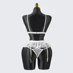 White Lace Embroidery Lingerie Erotic Bra Panty Set