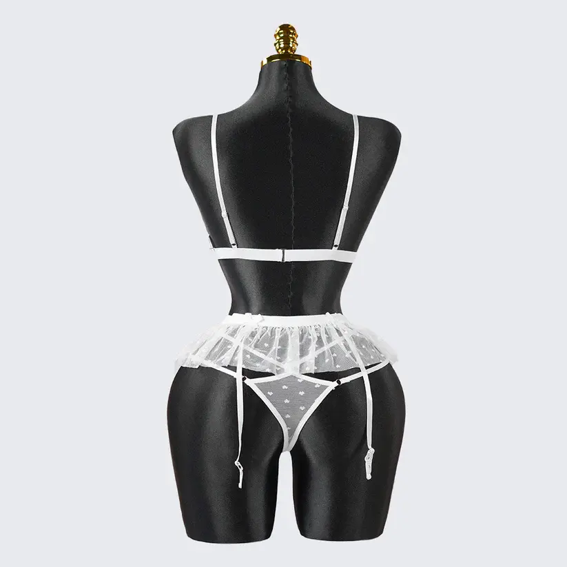 White Lace Embroidery Lingerie Erotic Bra Panty Set
