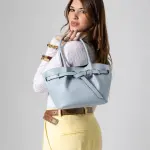 Belted Pebbled Hand Bag - blue
