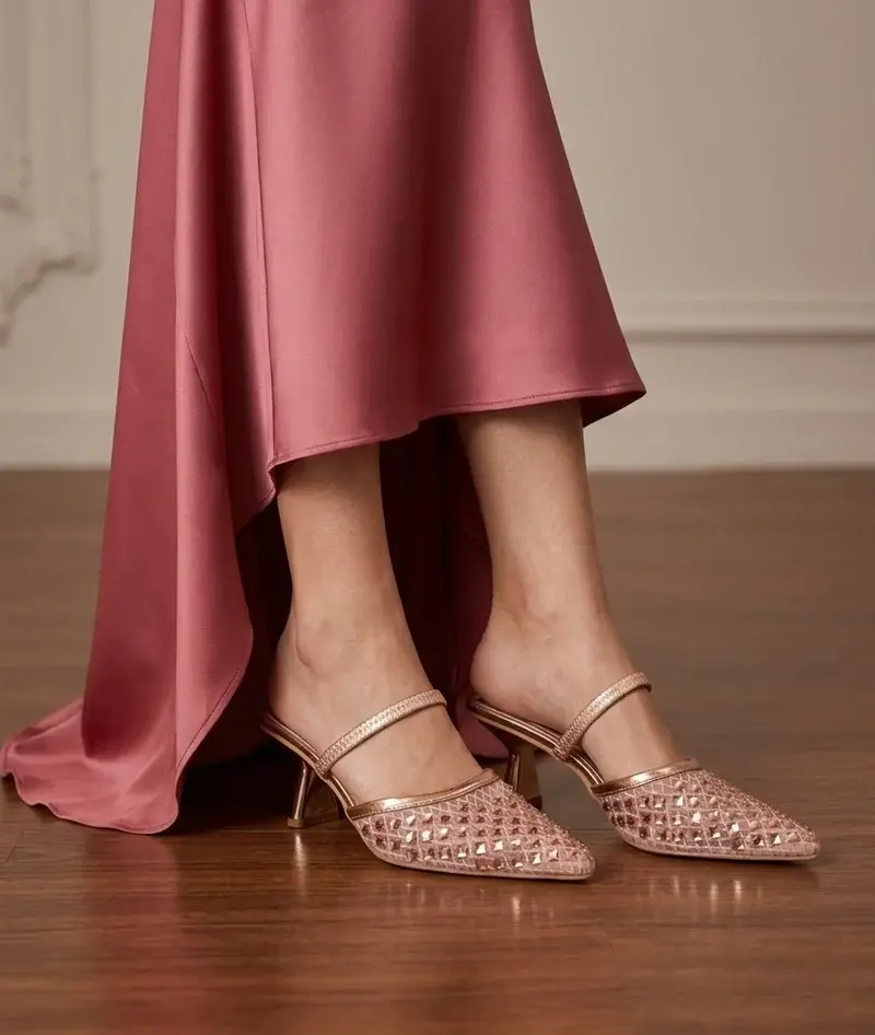 Elegant Embellished Mesh Heels C-83
