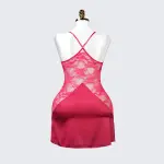 Ruby Romance Red Lace Paneled Spaghetti Strap Nightgown