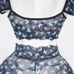 Blue Butterfly Print Sheer Black Mesh Bra Panty Set