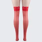 Floral Lace-Trim Thigh-High Stockings