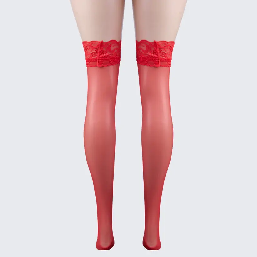 Floral Lace-Trim Thigh-High Stockings