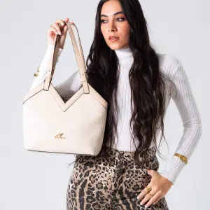 V-Cut Shoulder Bag-beige