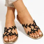 Elegant Flat slippers with Sparkling Leaf Detail SF-73