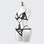 Sexy Black Lace Embroidery Erotic Cut-Out Bodysuit