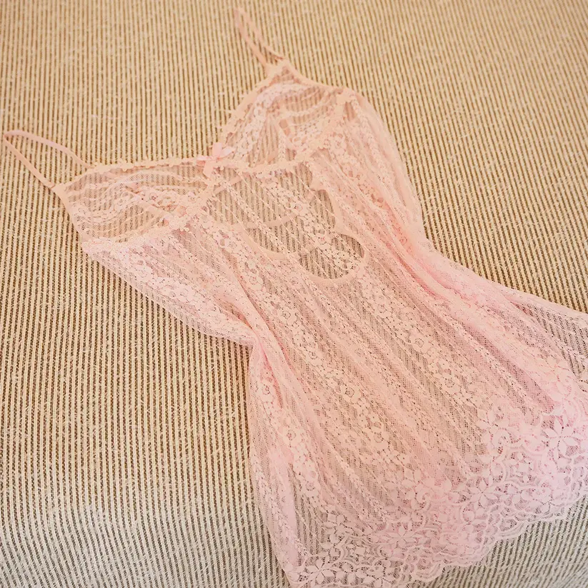 Sheer Pink Lace Chemise Slip Dress