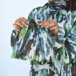 GREEN STROKES PRINT DRESSY SATIN ISDAL