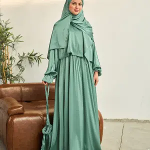 SAGE GREEN SATIN DRESS ISDAL