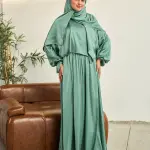 SAGE GREEN SATIN DRESS ISDAL