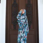 TURQUOISE STROKES PRINT DRESSY SATIN ISDAL