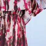 FUCHSIA STROKES PRINT DRESSY SATIN ISDAL