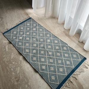 Teal diamond patterned kilim