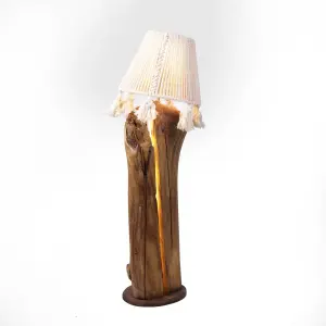 Artisan Wooden Lamp with Woven Macramé Shade – Organic Modern Design