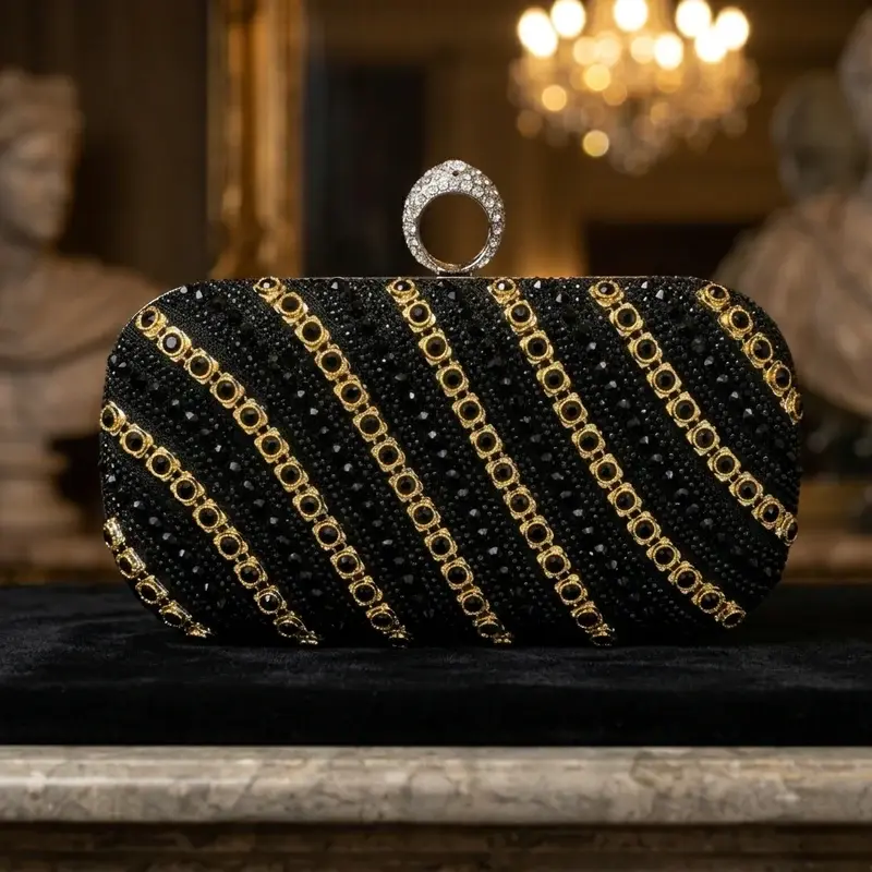 Beaded Handbag with Diagonal Stripes VS-49