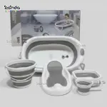 طقم استحمام ٥ قطع سيلكون ، بانيو وكرسي استحمام وجردل وكوب تشطيف وطشت