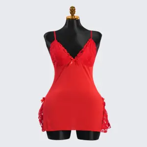 Red Mesh Sexy Spaghetti-strap Lace Dress