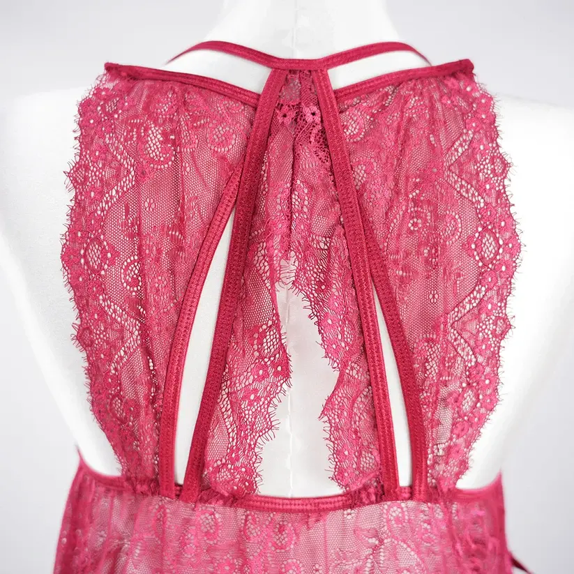 Sheer Fine Mesh Embroidered Babydoll Spaghetti Strap Lingerie