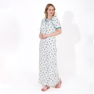 Elegant Cotton Printed Nightdress – Short Sleeve, Full Length