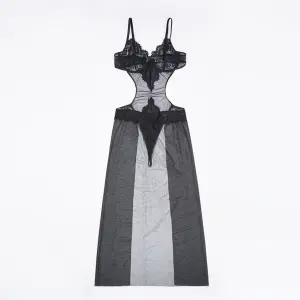 Sheer Black Lace Slip Dress