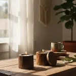 Handmade Solid Wood Candle Holder with Wooden Lid