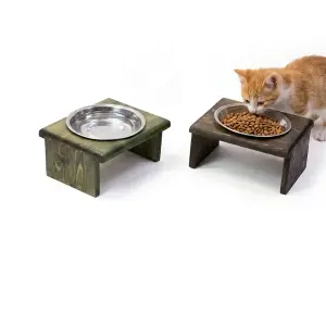 Elevated Handmade Wooden Cat Feeder – Ergonomic Raised Pet Bowl Station