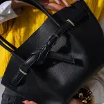 Belted Pebbled Hand Bag - black