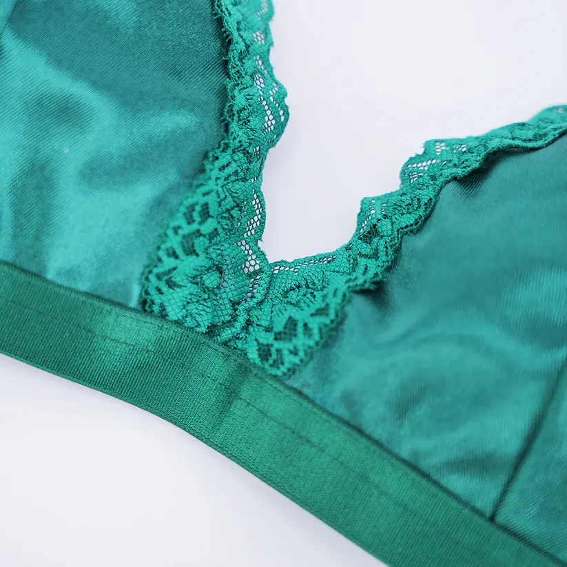 Green Lace Trim Push Up Bra Panty Set