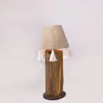 Handcrafted Boho Wood Table Lamp with Jute Shade & Tassels – Rustic Ambient LED Lighting